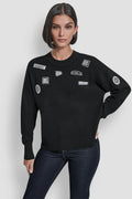 DKNY PINS AND PATCHES SWEATER