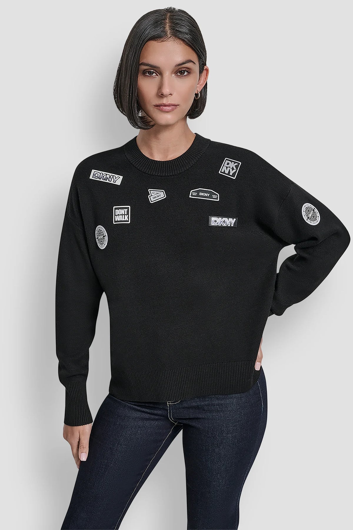 DKNY PINS AND PATCHES SWEATER