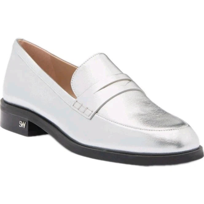 Stuart Weitzman – Women's Emi Penny Loafer (Metallic Silver)