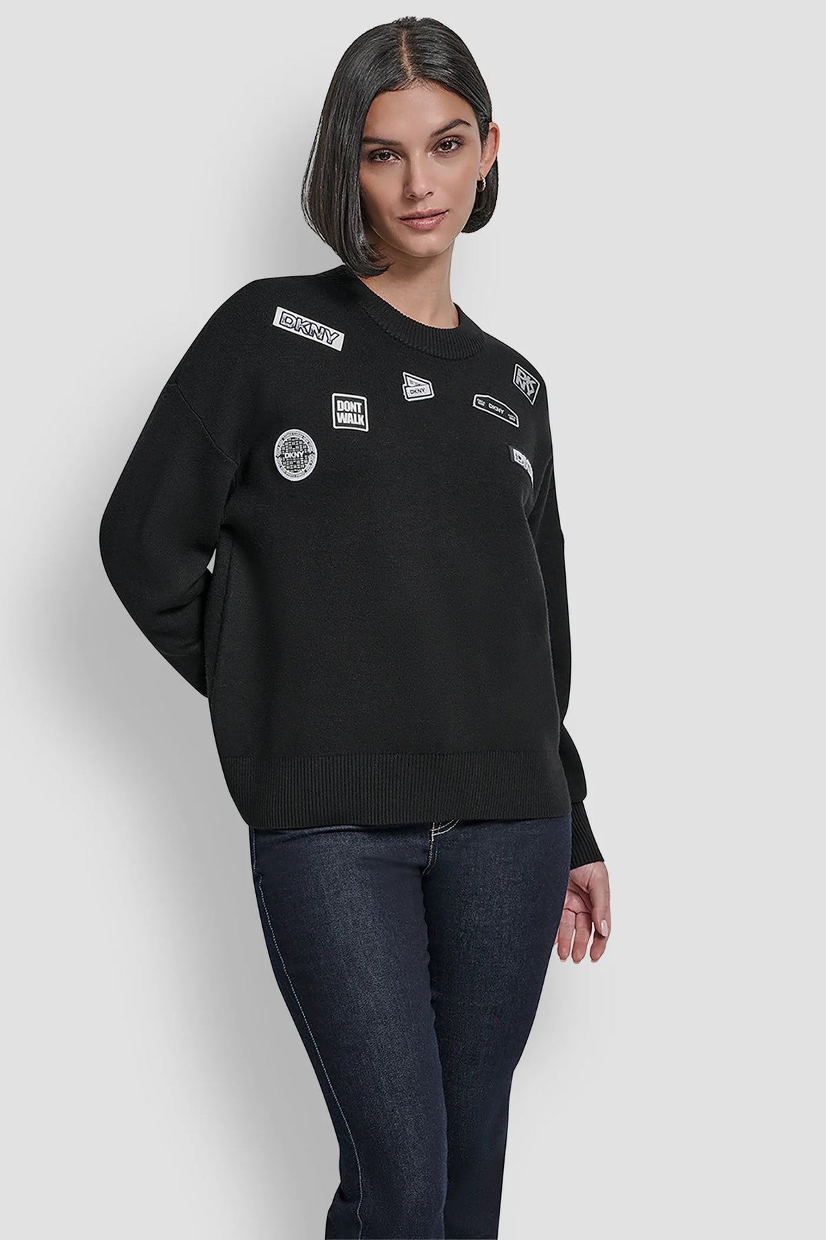 DKNY PINS AND PATCHES SWEATER