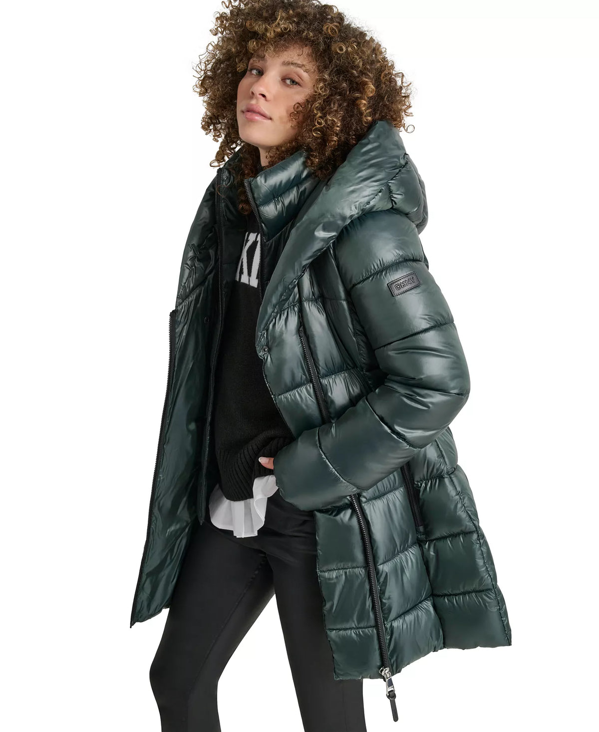 DKNY - Asymmetric Bib Packable Quilted Coat