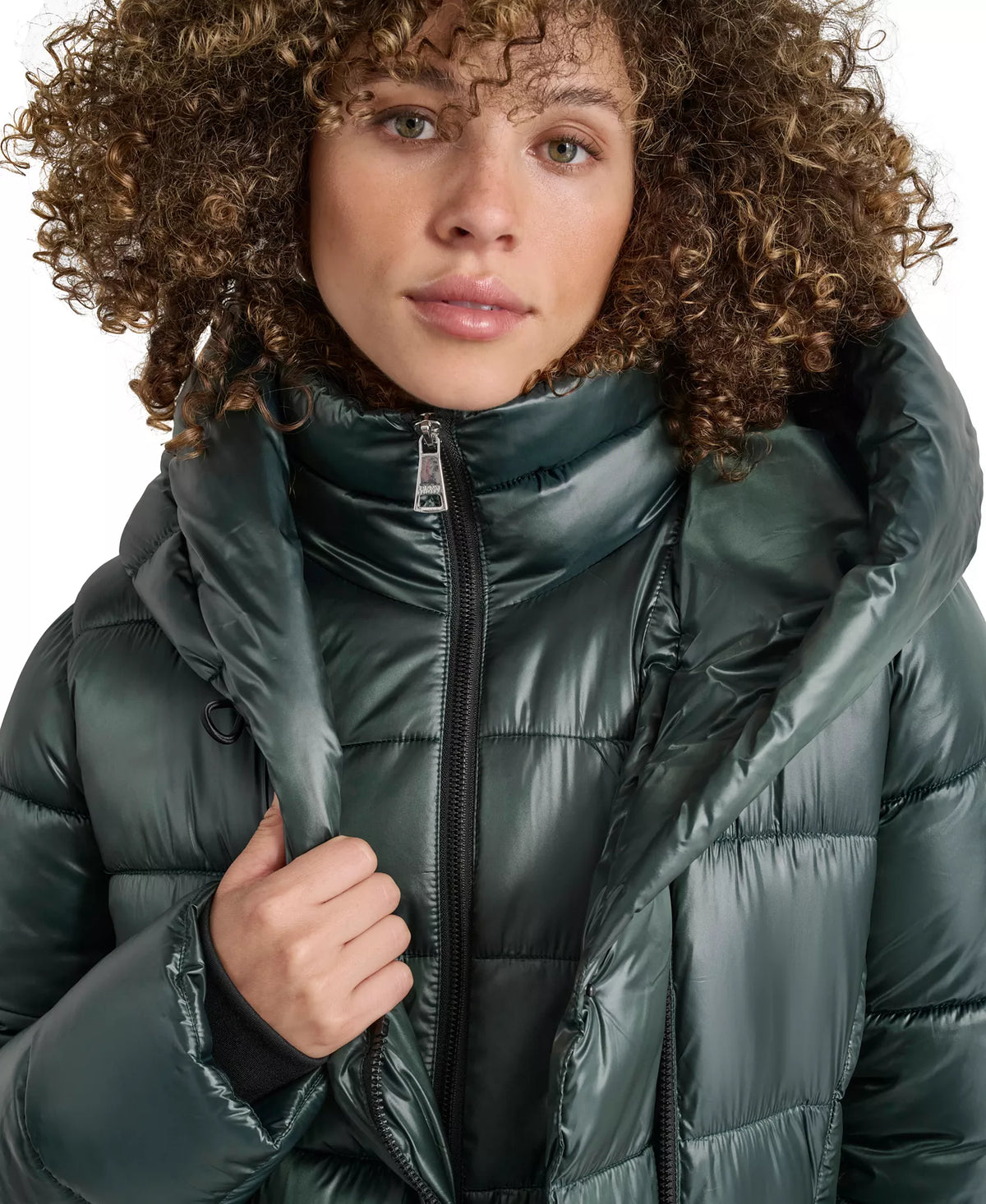 DKNY - Asymmetric Bib Packable Quilted Coat