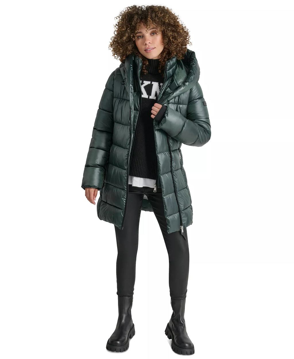 DKNY - Asymmetric Bib Packable Quilted Coat